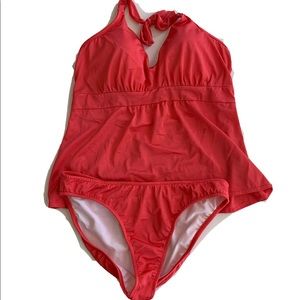 Venus Coral 2 Piece Tankini Halter Style Top & Bottom Size 14 Bathing Suit